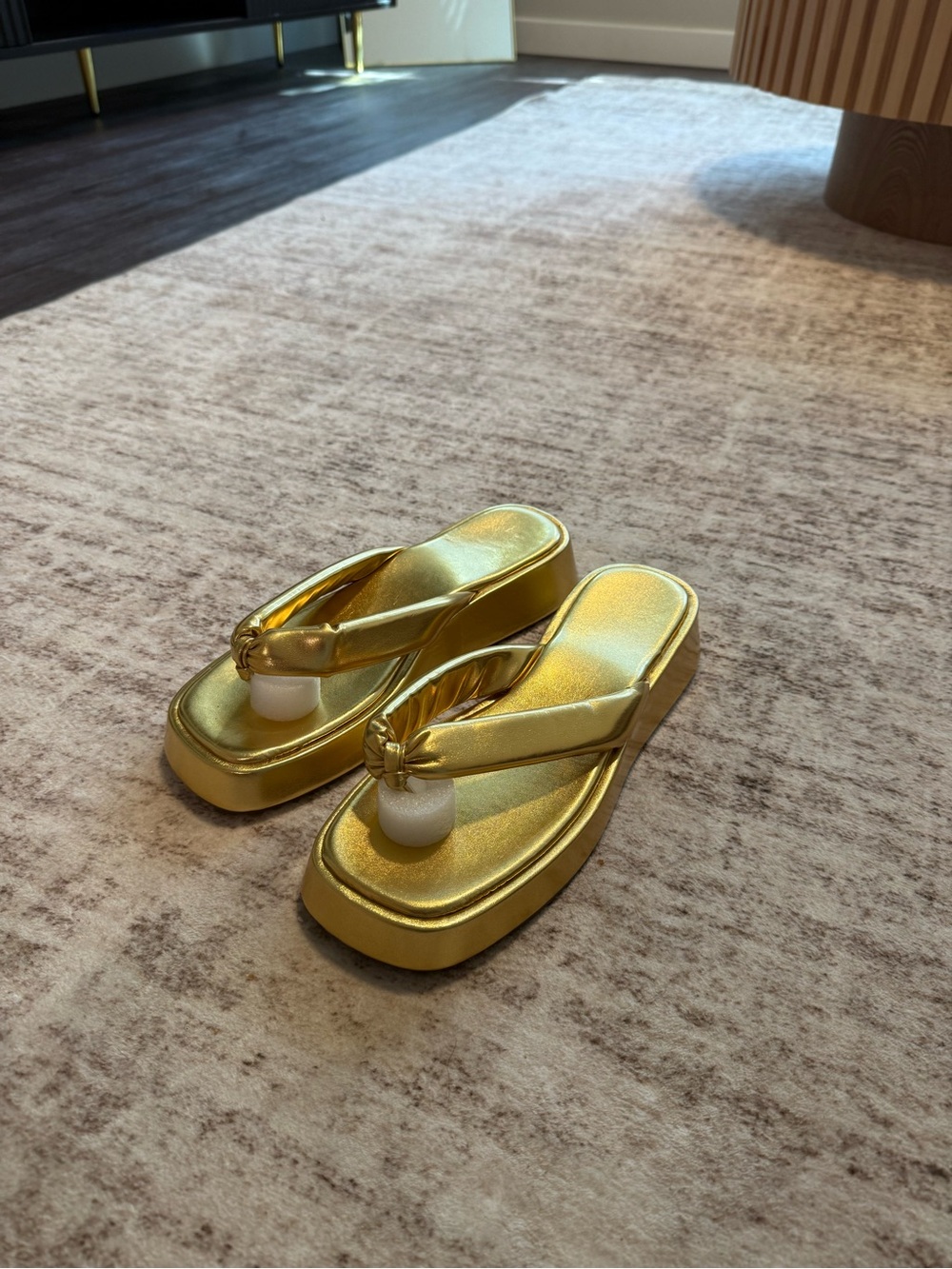 SHEIN Metallic Gold Platform Thong Sandals